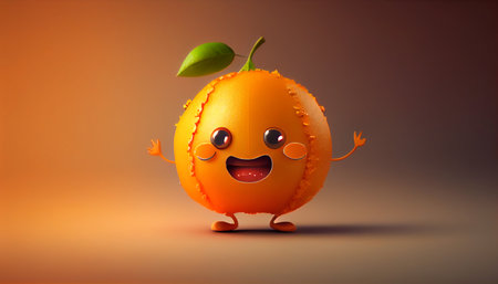 Funny cartoon apricot character on a light background. generative aiの素材
