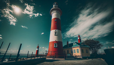 Lighthouse on the coast of the Baltic Sea. generative aiの素材