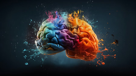 Human brain on a black background. generative aiの素材