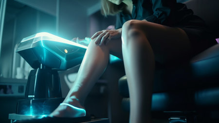 Close-up of a female patient sitting in a dental chair during the procedure.generative aiの素材