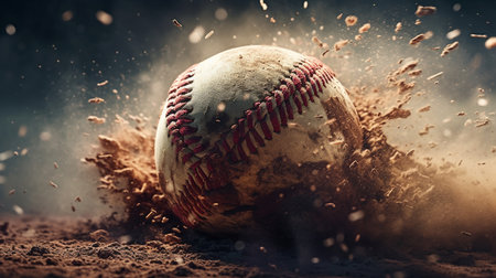 Baseball ball with dust on the background. generative aiの素材