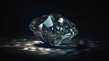 Blue diamond on a black background with bokeh.generative aiの素材