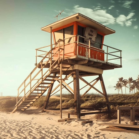 Lifeguard tower on the beach in Key West, generative aiの素材