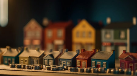 real estate concept. Miniature houses and coins. generative aiの素材