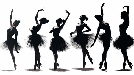 Silhouettes of ballerinas in black and white.generative aiの素材