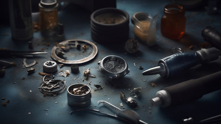 Repair of old mechanical watches, close-up.generative aiの素材