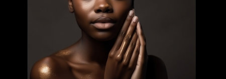 Beauty portrait of young african american woman with perfect skin.generative aiの素材