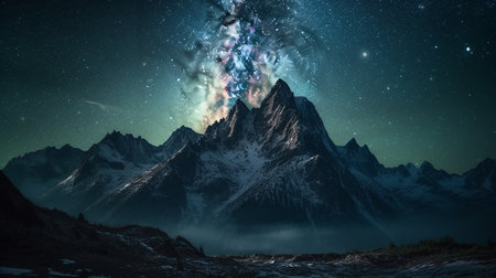 Mountain landscape with stars and milky way.generative aiの素材