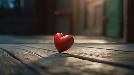 Red heart on a wooden table. Valentine's day background. Love concept.generative aiの素材