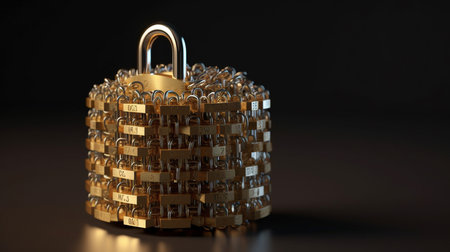 Pile of padlocks on a sphere.generative aiの素材