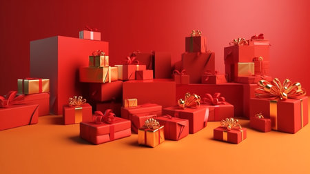 pink and blue gift boxes on blue background.generative aiの素材