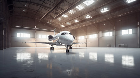 Commercial airplane in hangar interior.generative aiの素材