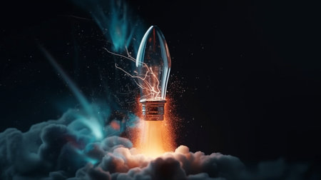 Rocket glowing in the night sky.generative aiの素材