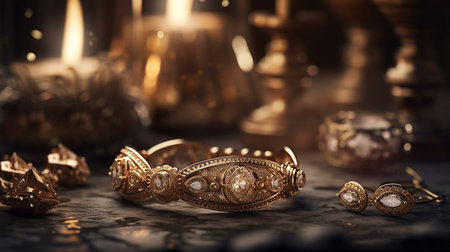 Jewelry, bracelets and rings on a dark background.generative aiの素材