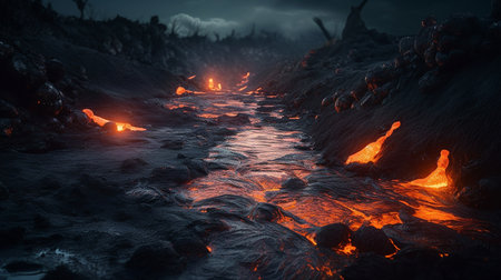 Volcanic eruption with lava flow.generative aiの素材