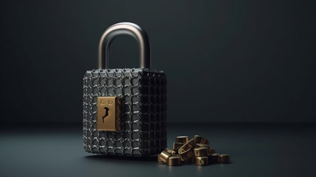 golden padlock on dark background with copy space.generative aiの素材