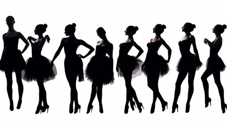 Silhouettes of ballerinas in black and white.generative aiの素材