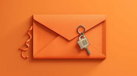 Key in an open envelope on an orange background.generative aiの素材