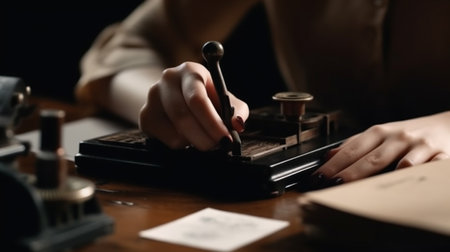 Close-up of female hands playing music on the computer keyboard.generative aiの素材