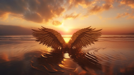 A picture of a sunset with wings on it.generative aiの素材