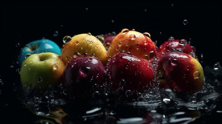 A bunch of apples are splashing in water.generative aiの素材