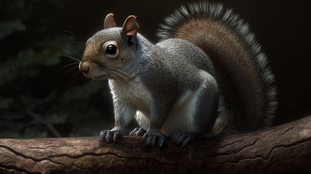 A squirrel is sitting on a rock with its back turned.generative aiの素材