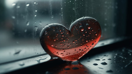 Heart with water drops on the window. Valentine's day concept.generative aiの素材