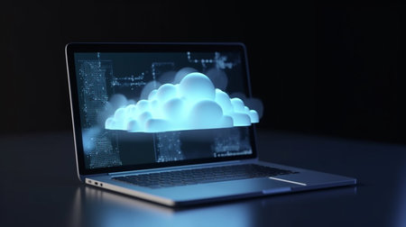 Cloud computing technology and data storage. Internet and networking concept. generative aiの素材
