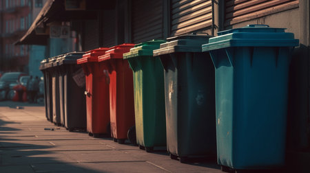 Row of garbage bins on the street at night.generative aiの素材