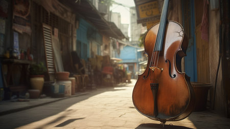 Cello on the street of the old city.generative aiの素材
