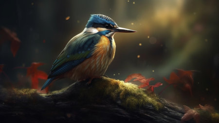 Colorful bird sitting on a branch in the forest. Concept of nature..generative aiの素材