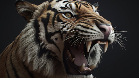 Close up of a tiger with open mouth on a black background.generative aiの素材