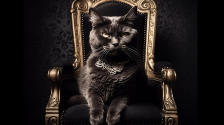 beautiful long-haired cat of siberian breed on an armchair.generative aiの素材