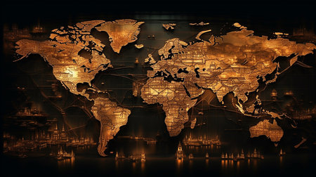 World map on a dark background.generative aiの素材