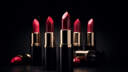 Lipsticks on a black background.generative aiの素材