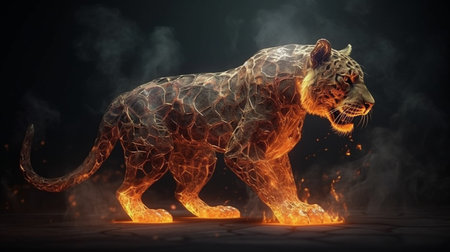 Close-up portrait of a tiger on a dark background with smoke.generative aiの素材