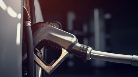 Charging an electric car at a gas station, close-up.generative aiの素材