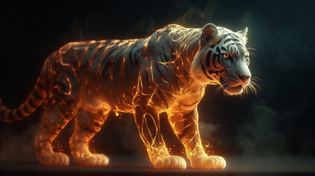 Close-up portrait of a tiger on a dark background with smoke.generative aiの素材