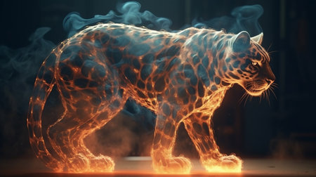 Close-up portrait of a tiger on a dark background with smoke.generative aiの素材
