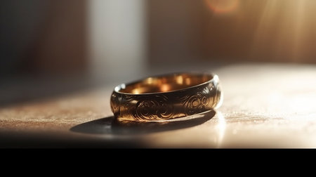Wedding rings on the table, shallow depth of field.generative aiの素材