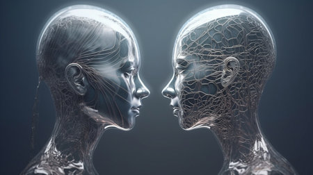 female head and a male head made of metal.generative aiの素材