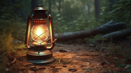 Lantern in the forest at night.generative aiの素材