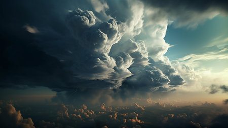 Beautiful sunset above the clouds. Dramatic sky.generative aiの素材