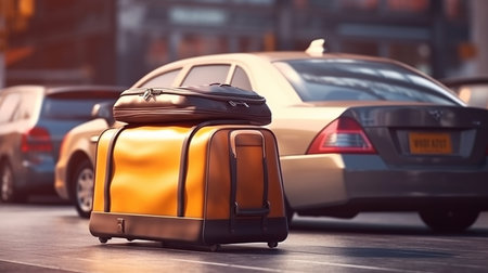 luggage and taxi on the street.generative aiの素材