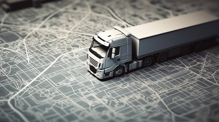 Truck on the map background. Transportation and logistics concept.generative aiの素材