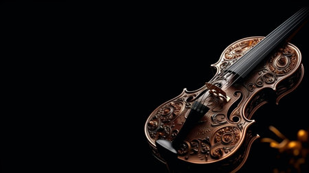 Violin and brown sugar cubes on black background.generative aiの素材