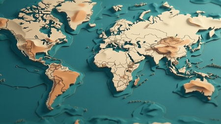 Highly detailed political map of the world with national borders.generative aiの素材