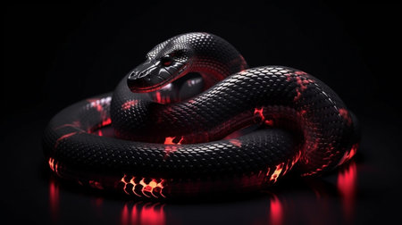snake on black background with red and black pattern.generative aiの素材