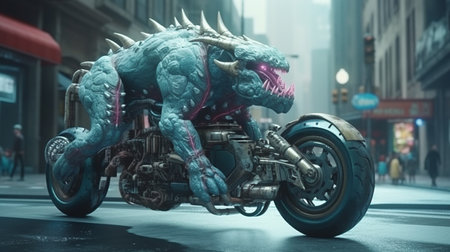 Huge motorcycle in the city. Motorcycle in the city.generative aiの素材