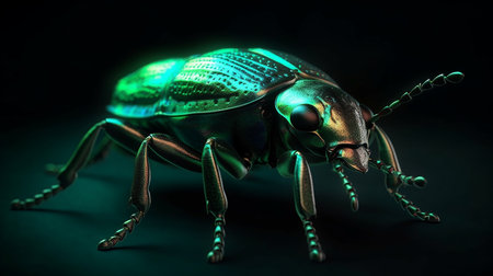 A green insect with a green face and red eyes.generative aiの素材